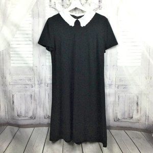 🖤💀👩🏻Wednesday Addams Dress ELLE Black Midi Lace Collar M🖤💀👩🏻